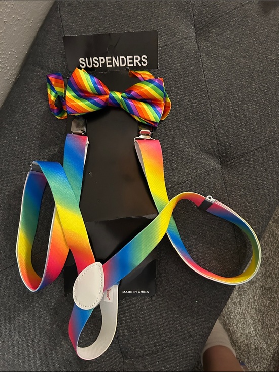 Other - Rainbow Stripe Bow Tie and Suspenders Set